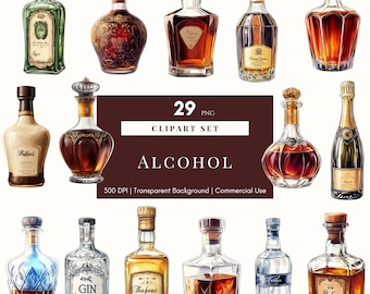Watercolor Alcohol Bottle Clipart, Alcohol Clip Art, Whisky Graphics, Red Wine, Bourbon png, Booze, Father's Day Gift, Digital Stickers