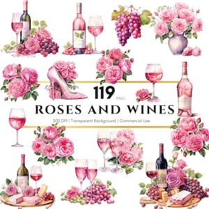 Rose wijnbundel aquarel clipart, wijndruiven, wijngraphics, digitaal png-bestand, digitale download, commercieel gebruik