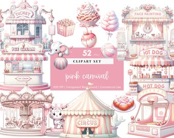 Carnival Clipart, Circus PNG, Carnival Game, Pink Nursery Decor, Baby Shower, Cute Animals, Nursery, Circus Tent, Carousel, Ferris Wheel