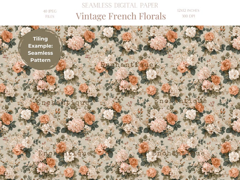 French Floral Seamless Pattern Shabby Chic Floral Roses Digital Paper ...
