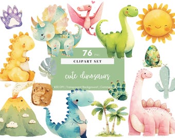 PNG de dinossauro fofo, clipart de dinossauro, dinossauro em aquarela, aniversário com tema de dinossauro, arte para quarto de bebê com tema de dinossauro, PNG de dinossauro, dinossauro bebê, uso comercial