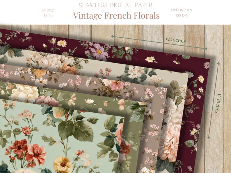 French Floral Seamless Pattern Shabby Chic Floral Roses Digital Paper ...