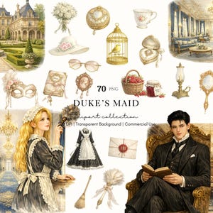 Duke's Maid Clipart Bundle PNG, Historical European Clipart, Palace Interior, Romantic Manor, Vintage Maid Graphics, Digital Sticker Planner