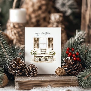 Watercolor cozy cabin clipart featuring boho Christmas elements, beige Christmas trees, sweaters, and holiday winter designs. Perfect for Christmas planners, scrapbooking, and digital projects