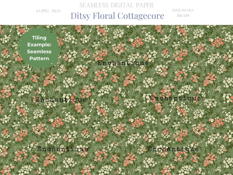 Ditsy Floral Cottagecore Seamless Pattern Shabby Chic Digital Paper for ...