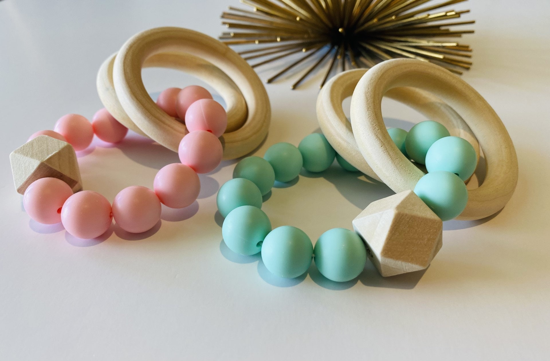 Neutral Baby Rattle, Wooden Toys, Silicone Beads, Sensory Toys, Wooden ...