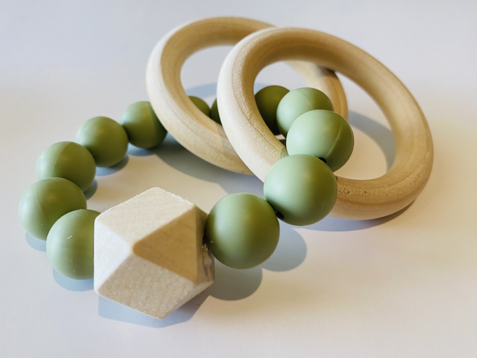 Neutral Baby Rattle, Wooden Toys, Silicone Beads, Sensory Toys, Wooden ...