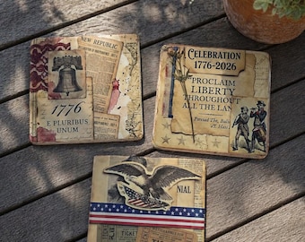 American 4th of July History Celebration Coaster Set of 3