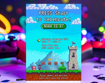 Video Games Birthday Invitation, Editable Gamer Party Invite, Kids Arcade Party, Gamer Birthday Party Invitation, Editable Canva Template