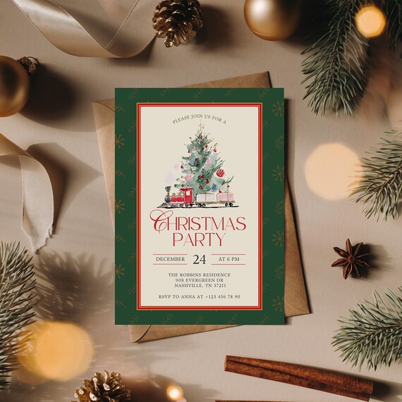 Christmas Party Invitation, Printable Christmas Invite, Holiday Party Invitation, Instant Download, Canva Template