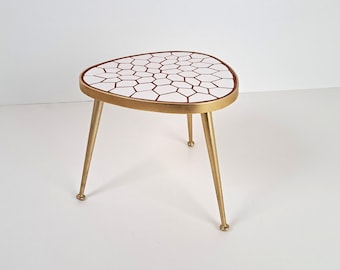 Vintage Gold Plant Stand with a Mosaic White stone top 1960 plant stand-side table - Coffee Table- German- Mid-Century- End table