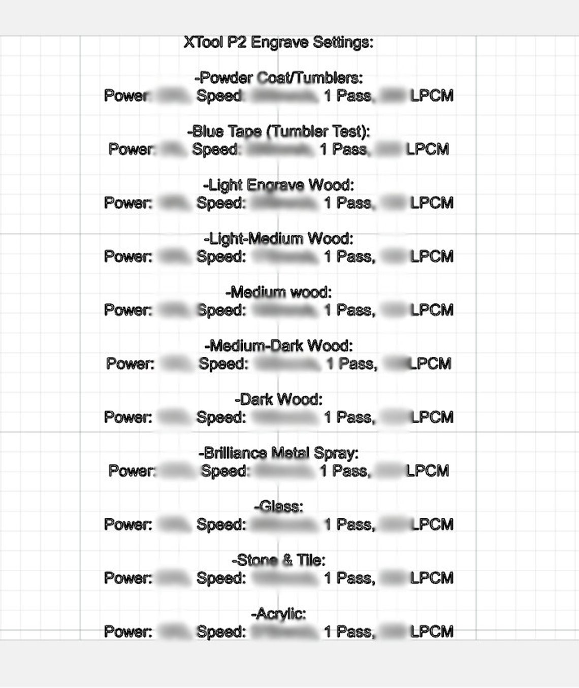 Xtool P2 Engrave Settings Library Etsy