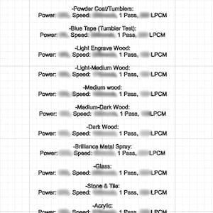 XTool P2 Engrave Settings Library