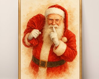 Vintage Santa Claus decorative wall painting PNG, Santa Digital portrait, Christmas wall decor, Printable Christmas Wall Art, Digital Prints
