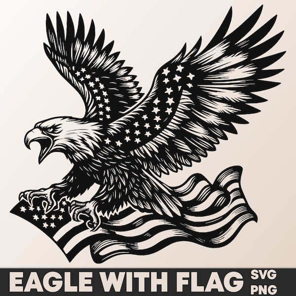 Eagle SVG file, Flying Eagle with Flag png, 4th july svg, Eagle Clipart, Eagle silhouette svg, American flag eagle svg, American flag svg