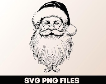 Santa SVG PNG Digital Prints Files, Christmas png svg file, Retro Santa Claus Face Clipart