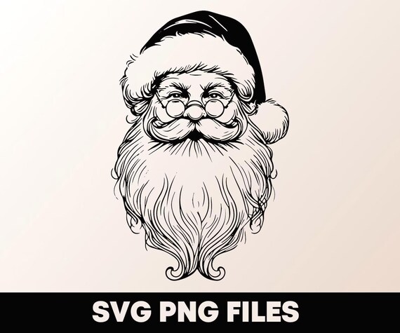 Santa SVG PNG Digital Prints Files, Christmas png svg file, Retro Santa Claus Face Clipart