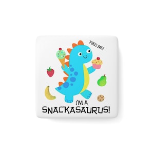 Porseleinen magneet Snackasaurus, vierkant