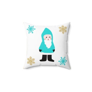 Almohada cuadrada de poliéster con diseño de gnomo de invierno de color turquesa