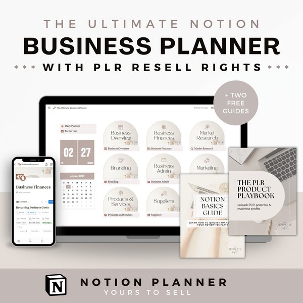 PLR Notion Planner with Resell Rights | Second Brain Notion Business Dashboard | Digital Business Plan | Social Media Planner | PLR Products