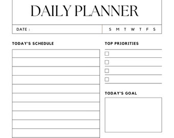Minimalist Daily Planner Printable, Instant Download, Daily To Do List for Home/Work, Minimal Productivity Planner, Undated Planner Inserts