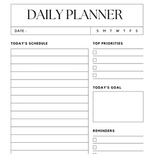 Minimalist Daily Planner Printable, Instant Download, Daily to Do List ...