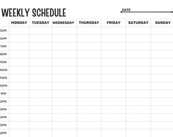Hourly Weekly Schedule Landscape, Printable Planner, Weekly Agenda, Weekly To Do List