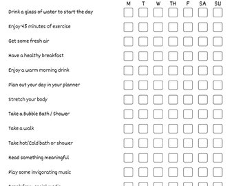 Self Care Checklist | Daily & Weekly Self Care Checklist Printable | Self Care Habit Tracker | Day At A Glance | Holisic Well-Being Planner
