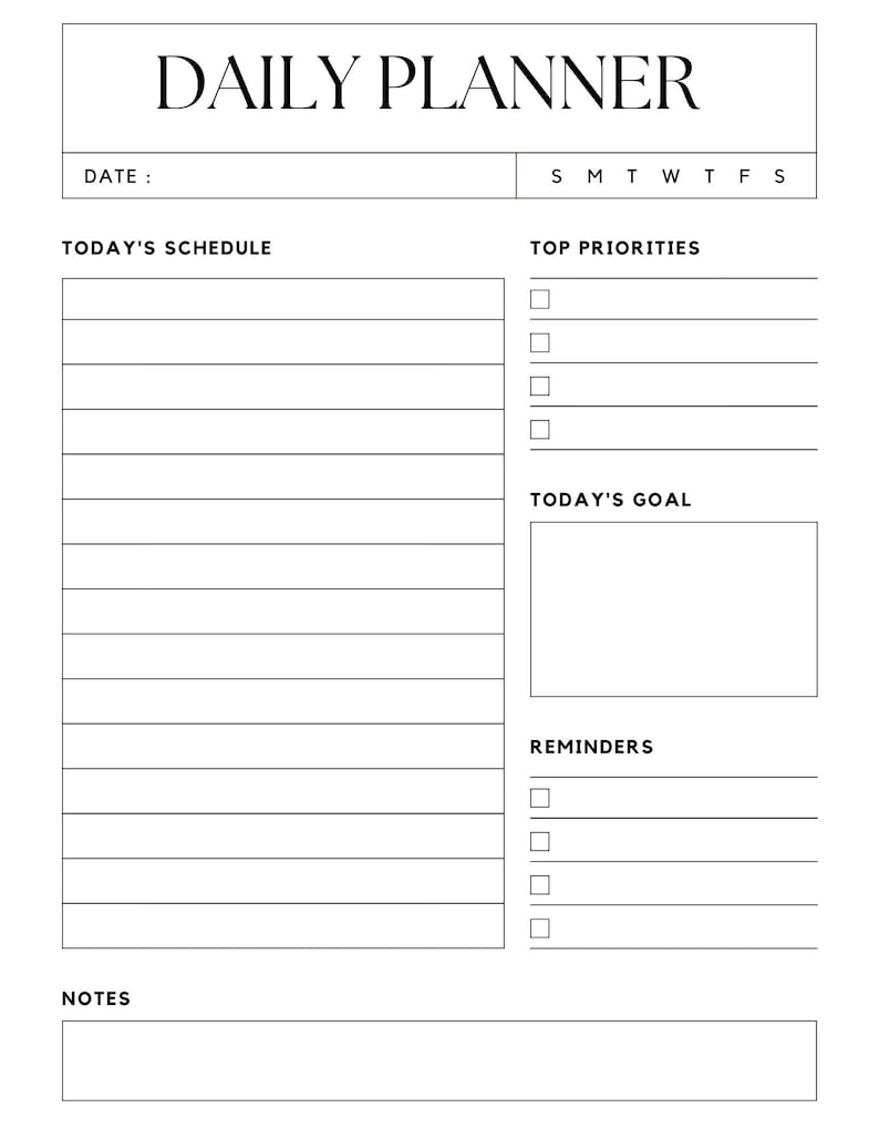 Minimalist Daily Planner Printable, Instant Download, Daily to Do List ...