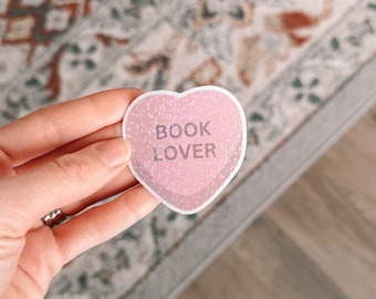 Book Lover Candy Heart Holographic Sticker