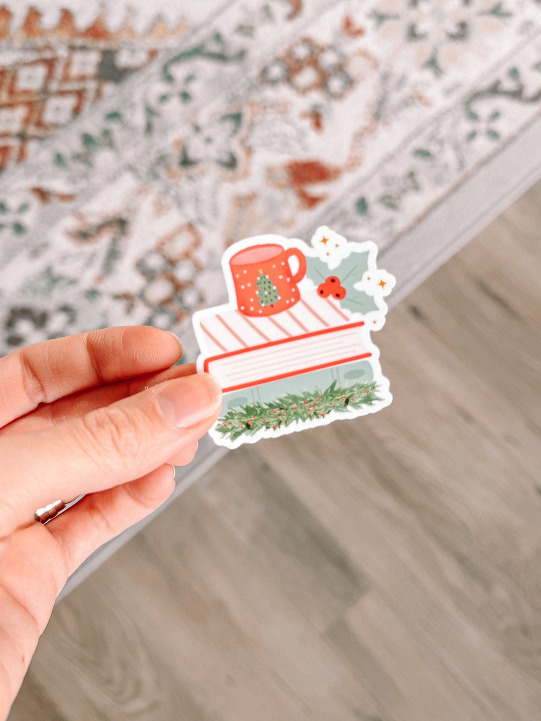 Christmas Book Stack and Coffee Christmas Sticker - Etsy