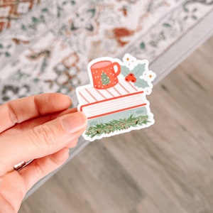 Christmas Book Stack and Coffee Christmas Sticker - Etsy
