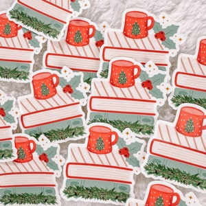 Christmas Book Stack and Coffee Christmas Sticker - Etsy