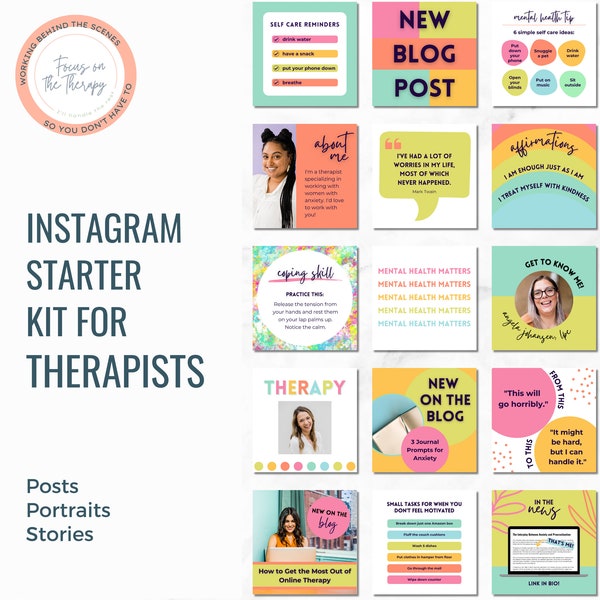 Therapist Instagram templates, Mental health templates for therapists, Therapy Canva templates for therapists, Therapist social media posts