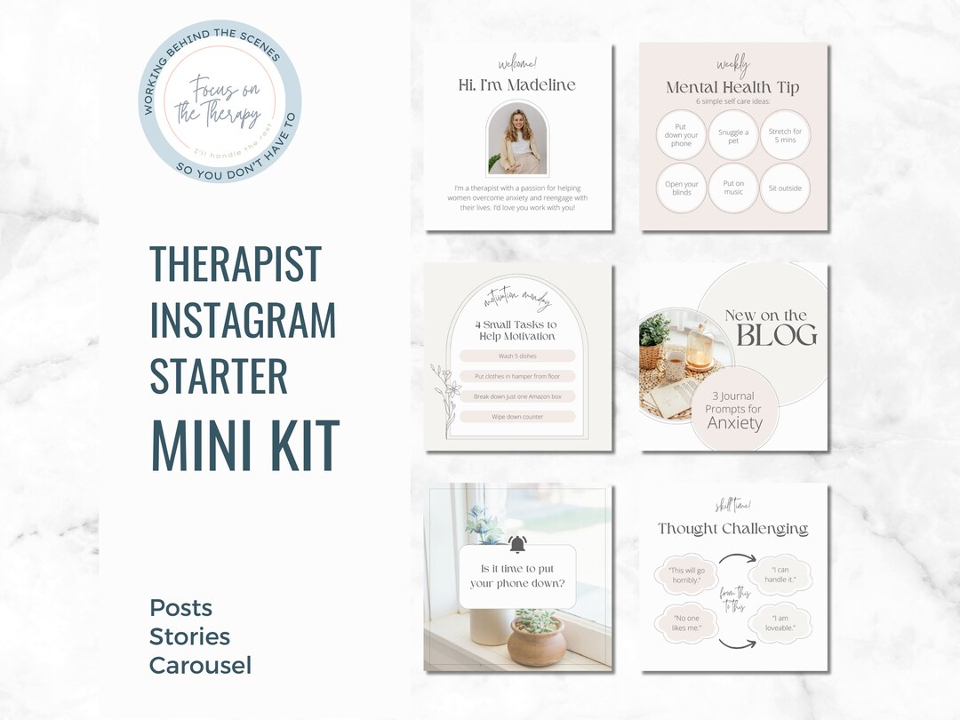 Therapist Instagram Templates | Starter Mini Kit | Mental Health ...