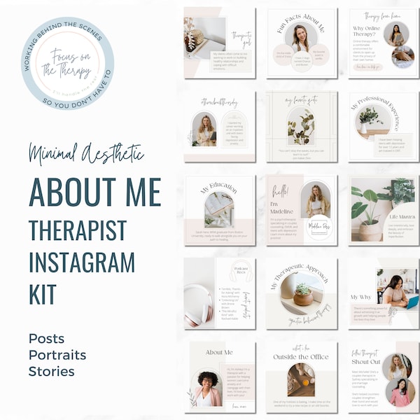 About Me Therapist Instagram Templates | Mental Health Templates | Canva Templates | Therapist Social Media Kit | Counseling Instagram Post