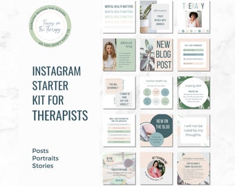 Instagram templates for therapists, Therapist social media posts, Canva templates, Mental health templates, Therapy Instagram posts