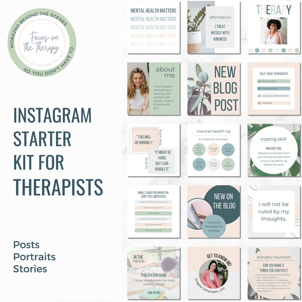 Instagram templates for therapists, Therapist social media posts, Canva templates, Mental health templates, Therapy Instagram posts