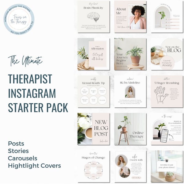 Therapist Instagram Templates | Mental Health Templates | Canva Templates | Therapist Social Media Kit | Psychologist | Instagram Post