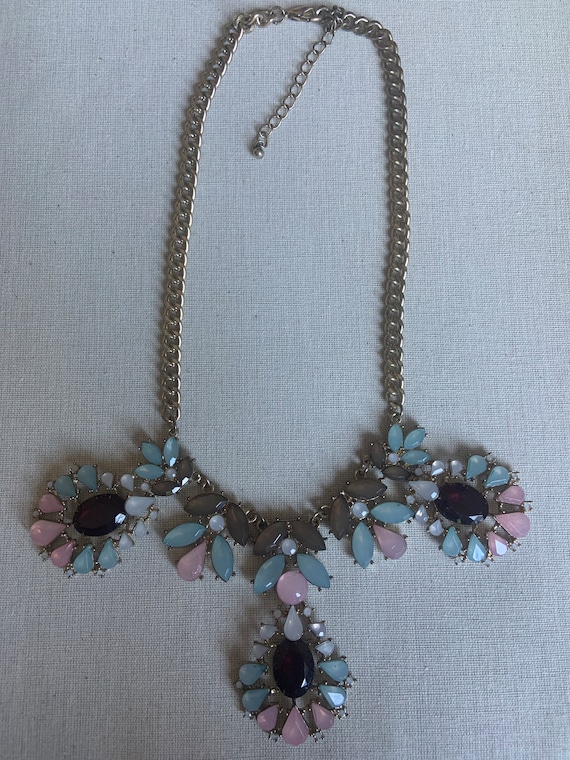 Vintage 2000s Statement Jeweled Flower Drop Neckl… - image 2