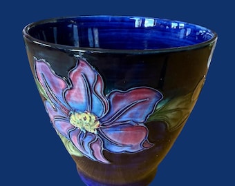 1930's William Moorcroft Poppy Pattern. Vivid Blue Vase. Made in
