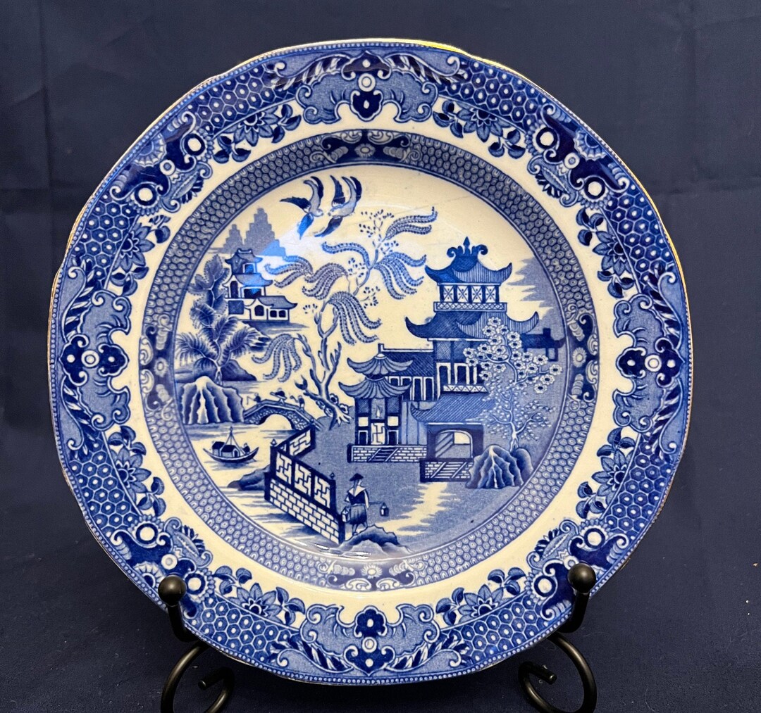 BURLEIGHWARE Side Plates. Willow Pattern Blue and White. 1930s Vintage