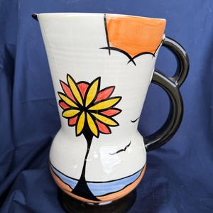 LORNA BAILEY BEACH Twin Handled Jug 22cm. Modern art. Art Deco style. Highly sought after and very collectable. Hand painted. Collector item