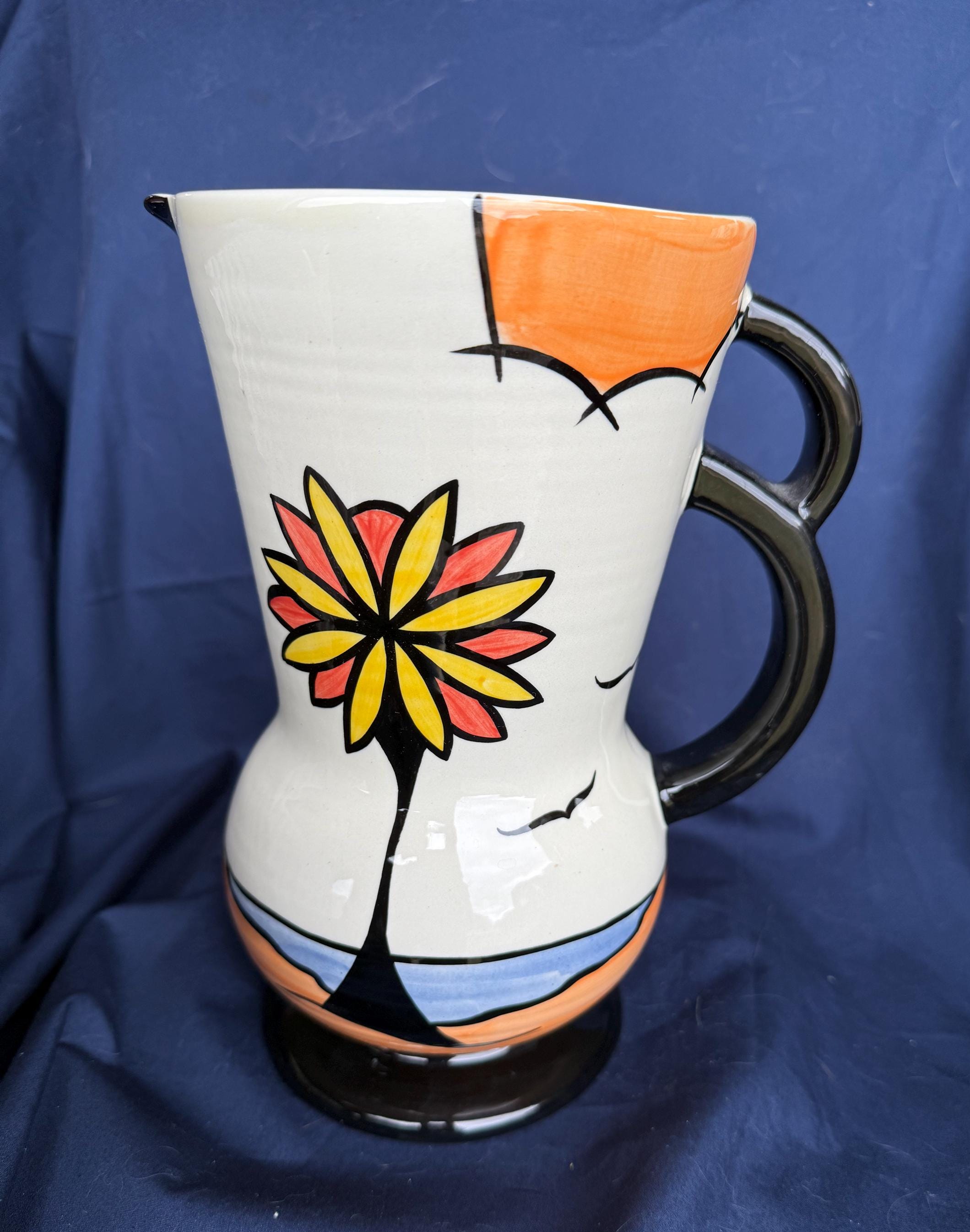 LORNA BAILEY BEACH Twin Handled Jug 22cm. Modern art. Art Deco style. Highly sought after and very collectable. Hand painted. Collector item