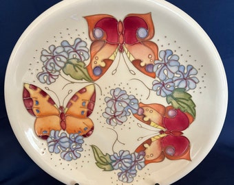 MOORCROFT PLATE BUTTERFLY. Modern Moorcroft design 1990s. Very collectible and sought after. Beautiful pottery. Perfect collector gift. Rare