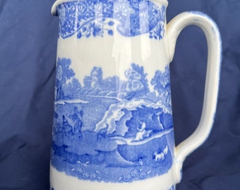 COPELAND SPODE ITALIAN Tankard Jug 20cm. 1930s vintage blue & white. Highly collectible and sought after. Popular classical pattern. Gift.