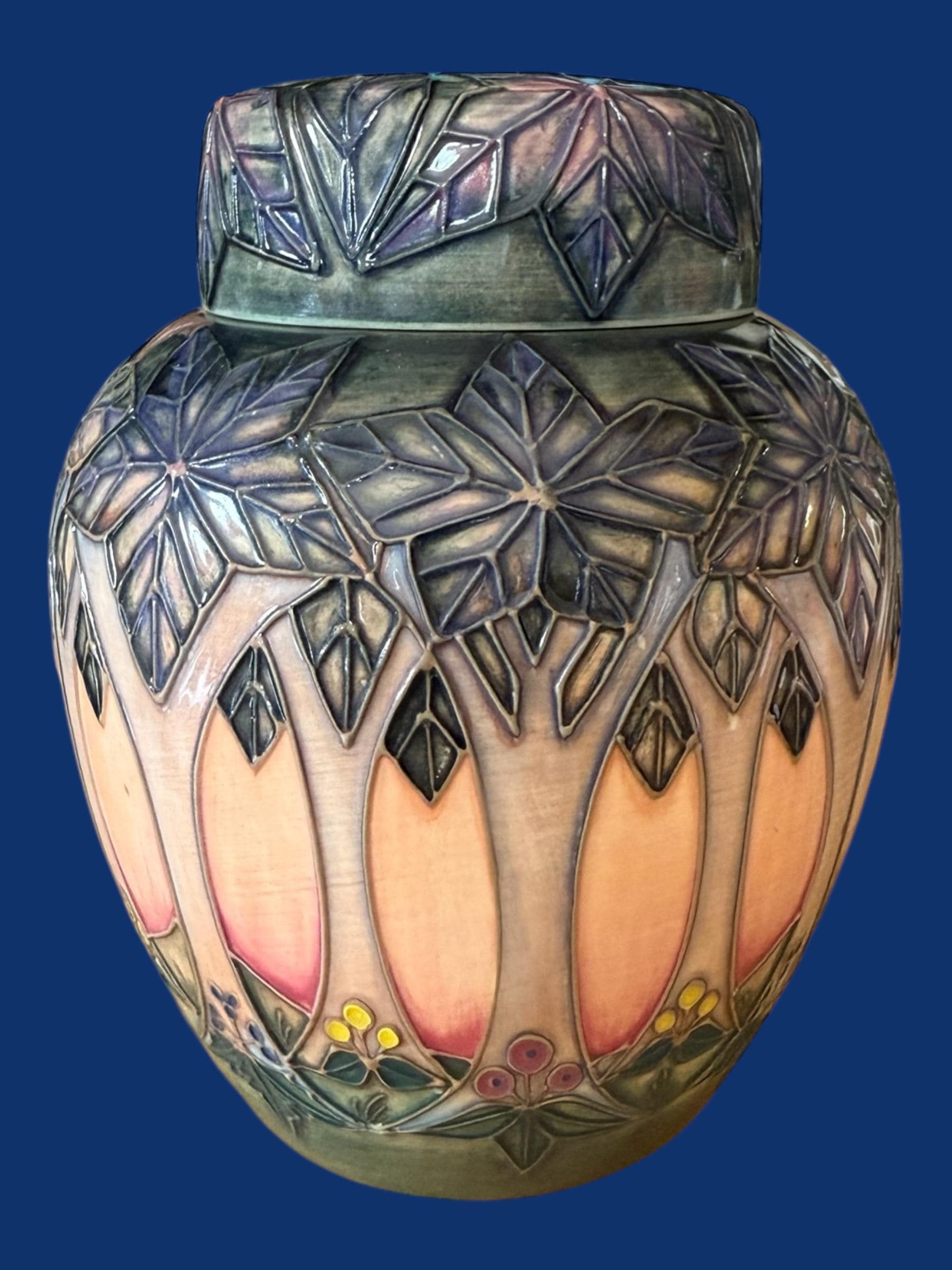 英国ムーアクロフトビンテージ花柄 陶器製 花瓶 イギリス 1920年代 セラミック ウィリアム・ムーアクラフト