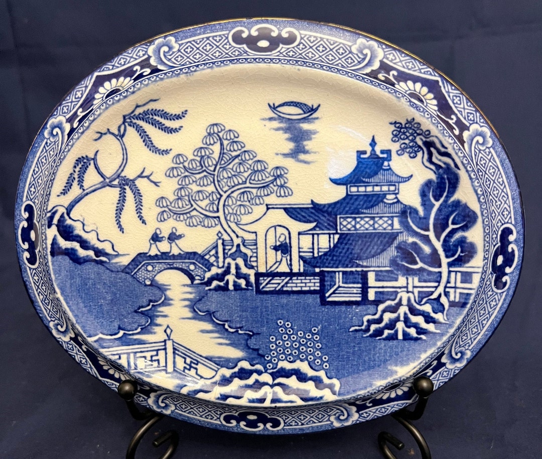 BURLEIGHWARE WILLOW STAND. Blue and White Willow Pattern. Etsy