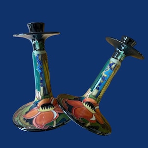 MOORCROFT RYDEN FIELDS Candle Sticks (Pair) 17cm. Emma Bossons design. Modern Moorcroft. Highly collectable and sought after. Gift idea.Rare