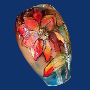 MOORCROFT DAHLIA VASE 21cm. Seriously Rare Collector Item. Walter Moorcroft design. Flambe finish. Pottery Art. Perfect Gift Idea. Collector